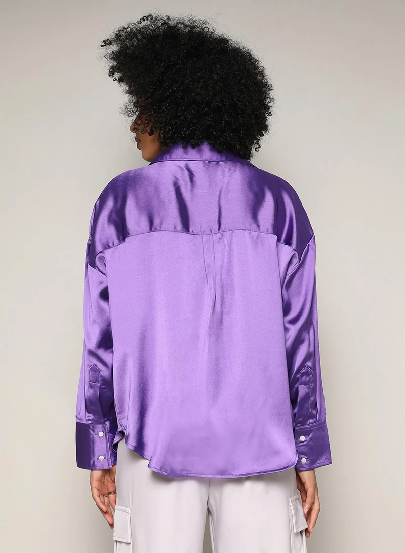 PINACOLADA Women's Amethyst Purple Boxy Satin Shirt