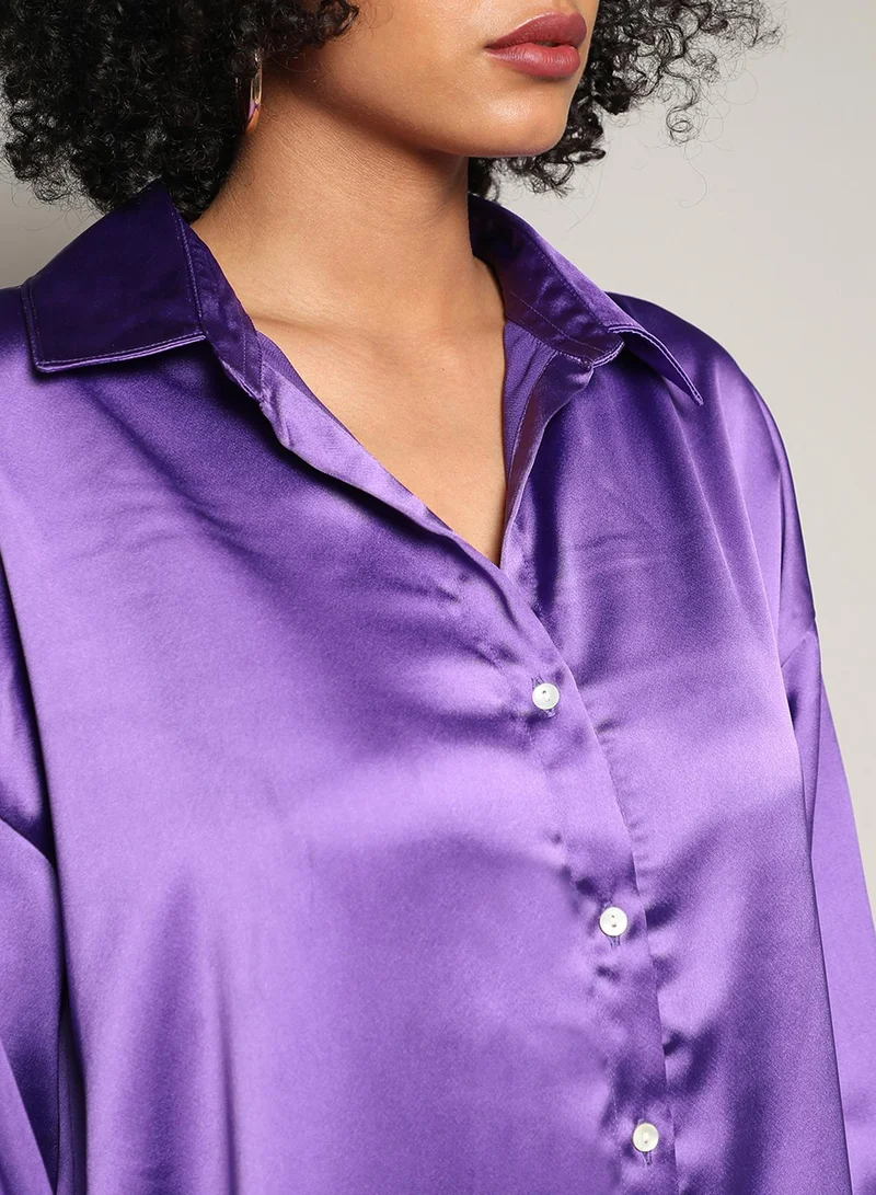 PINACOLADA Women's Amethyst Purple Boxy Satin Shirt