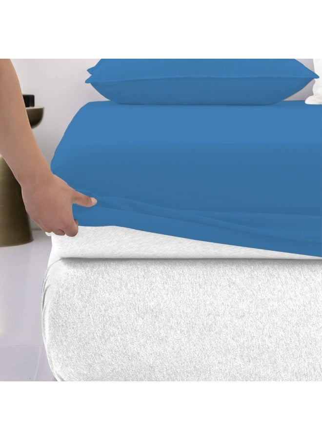 Lavish Touch Cotton TriBlend 1250 TC Fitted Sheet King Aqua Blue - Image 1