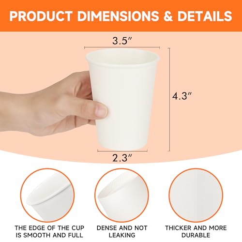 METAPRINT 12 oz Disposable Paper Coffee Cups [300 Pack], White Hot Coffee Cups 12 oz, Thickened Design for Cafes, Bistros, Parties, and Events - Image 4