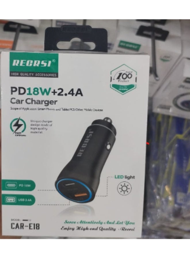 ريكرسي شاحن سيارة iPhone 15 شفاف محول سيارة مدمج للغاية بقدرة 65 وات مع منفذ طاقة USB من النوع C Qualcomm QC 3.0 ومنفذ USB A ومقبض صغير وحماية من الحرارة لهاتف iPhone 14 MacBook Pro TransDrive أسود - Image 1