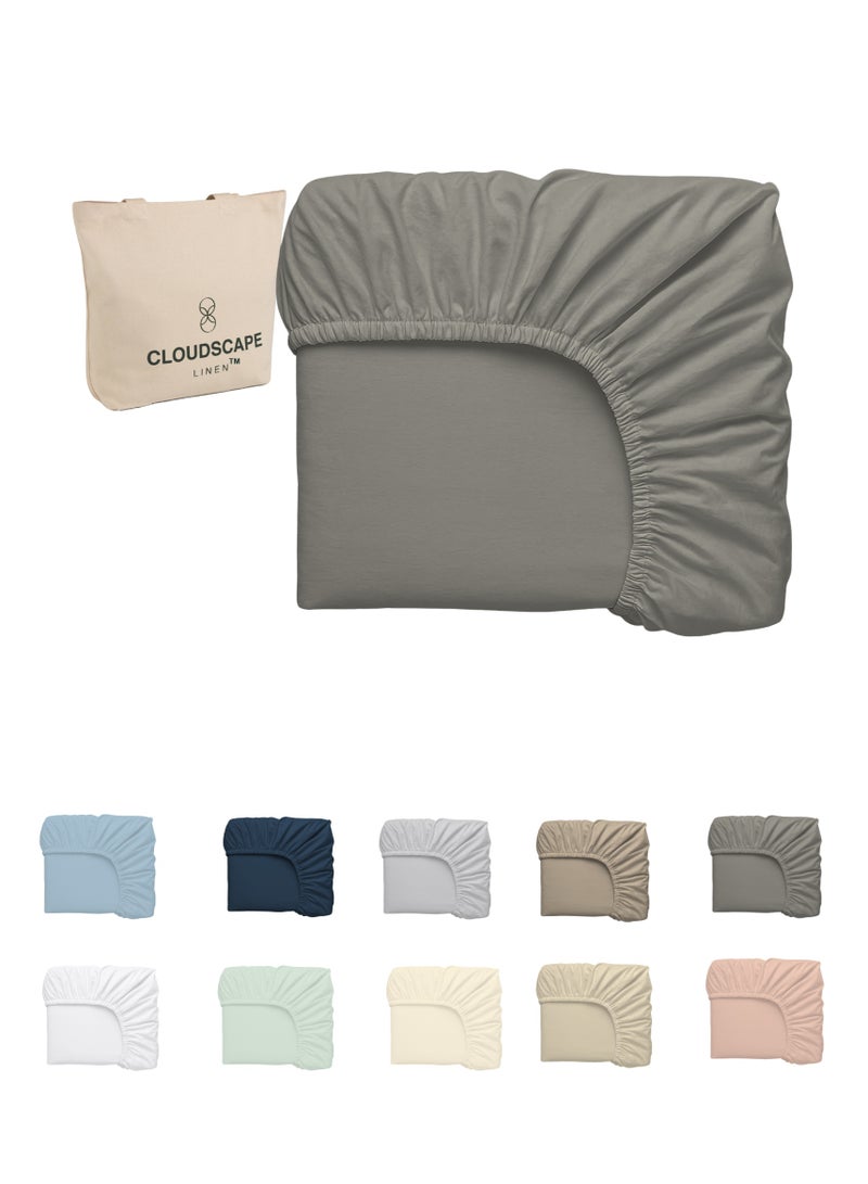 كلاود سكيب لينين Cloud Scape Linen 600 Thread Count Egyptian Cotton Fitted Sheet ( King, Charcoal) - Image 2
