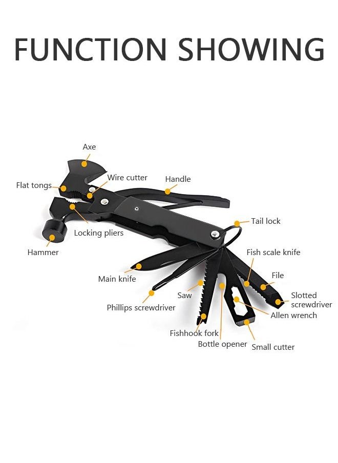 GROIC Multifunctional Camping Hammer Axe Hiking Emergency Survival Multitool 16 in 1 with Folding Mini Knife Saw Screwdrivers Hatchet Plier  - Image 2