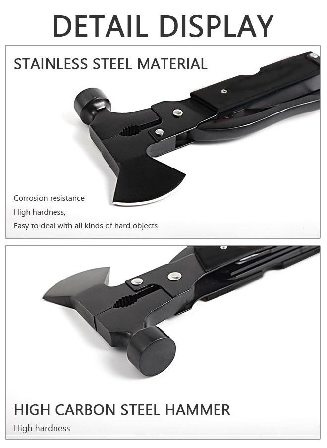 GROIC Multifunctional Camping Hammer Axe Hiking Emergency Survival Multitool 16 in 1 with Folding Mini Knife Saw Screwdrivers Hatchet Plier  - Image 4