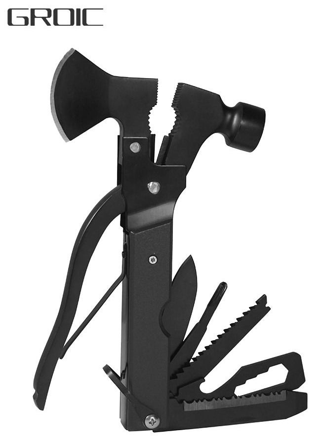 GROIC Multifunctional Camping Hammer Axe Hiking Emergency Survival Multitool 16 in 1 with Folding Mini Knife Saw Screwdrivers Hatchet Plier  - Image 1