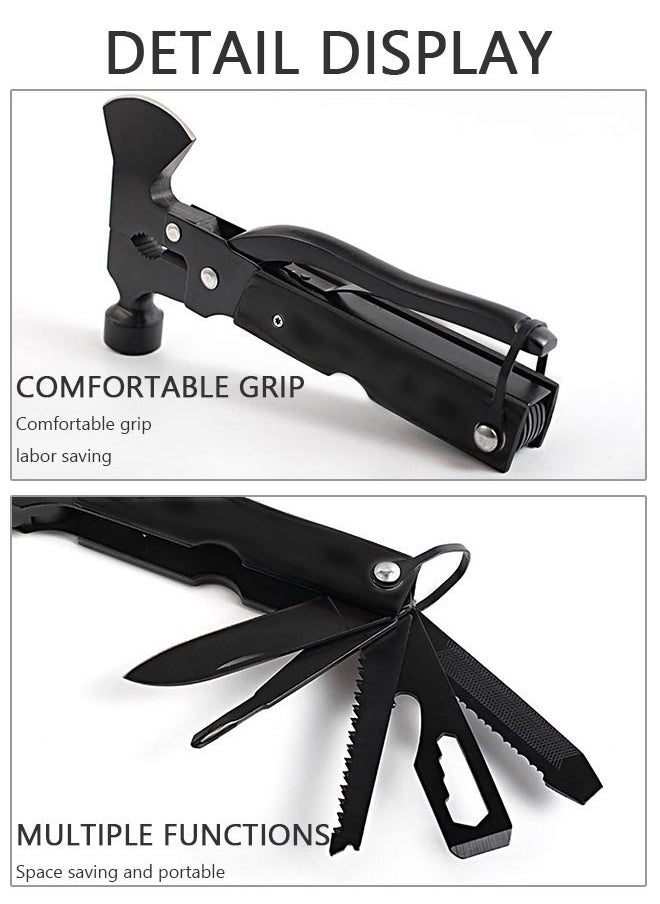 GROIC Multifunctional Camping Hammer Axe Hiking Emergency Survival Multitool 16 in 1 with Folding Mini Knife Saw Screwdrivers Hatchet Plier  - Image 5