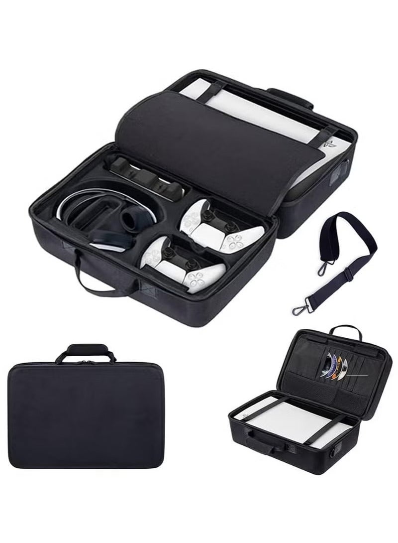 شو وو حقيبة حمل PS5، حقيبة تخزين للألعاب PS5، حقيبة سفر متوافقة مع جهاز PlayStation 5 (النسخة القرصية)، محمولة، مع إمكانية تعليقها عبر الجسم أو على حقيبة السفر، متينة، مقاومة للماء، سعة كبيرة - باللون الأسود. - Image 1