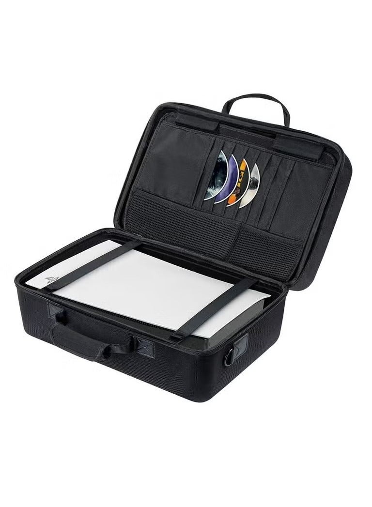 شو وو حقيبة حمل PS5، حقيبة تخزين للألعاب PS5، حقيبة سفر متوافقة مع جهاز PlayStation 5 (النسخة القرصية)، محمولة، مع إمكانية تعليقها عبر الجسم أو على حقيبة السفر، متينة، مقاومة للماء، سعة كبيرة - باللون الأسود. - Image 4