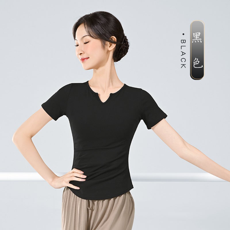 Generic Womens Dance Practice Top Short Sleeve Ballet Black