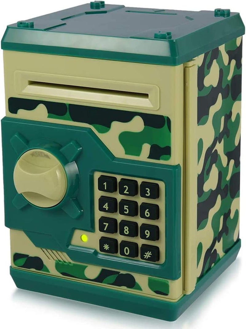 Yoego Kids Money Bank, Electronic Piggy Banks, Great Gift Toy for Kids Children, Auto Scroll Paper Money Saving Box Password Coin Bank,Perfect Toy Gifts for Boys Girls (Green Camo) - Image 1