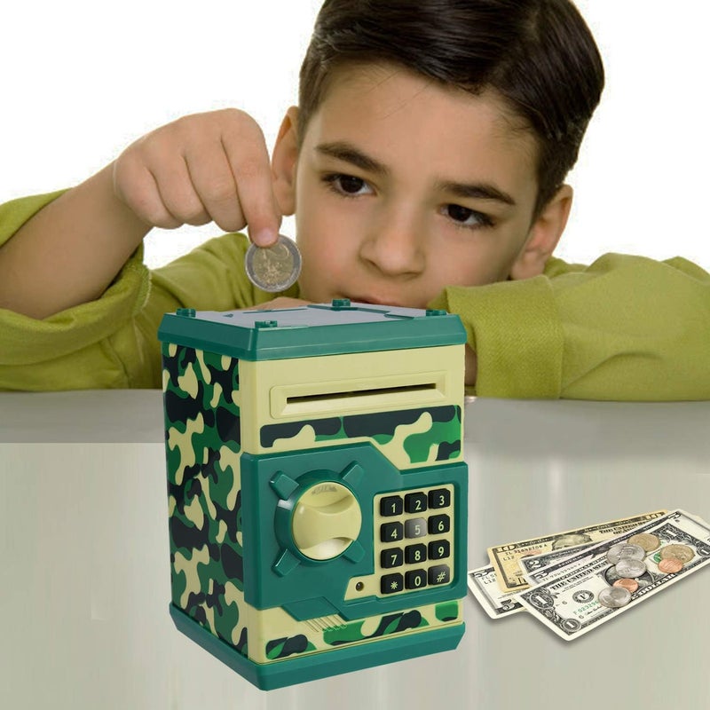 Yoego Kids Money Bank, Electronic Piggy Banks, Great Gift Toy for Kids Children, Auto Scroll Paper Money Saving Box Password Coin Bank,Perfect Toy Gifts for Boys Girls (Green Camo) - Image 5