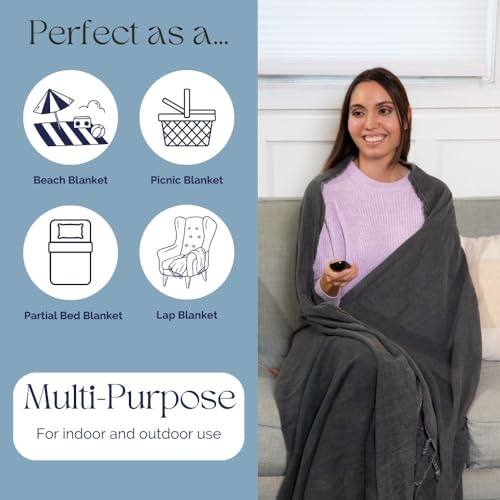 InfuseZen Stonewashed Turkish Throw Blanket - 100% Organic Cotton - 80" x 48" - Soft, Lightweight, Cozy - for Couch, Sofa, Picnic, Yoga - Charcoal Grey - Image 4