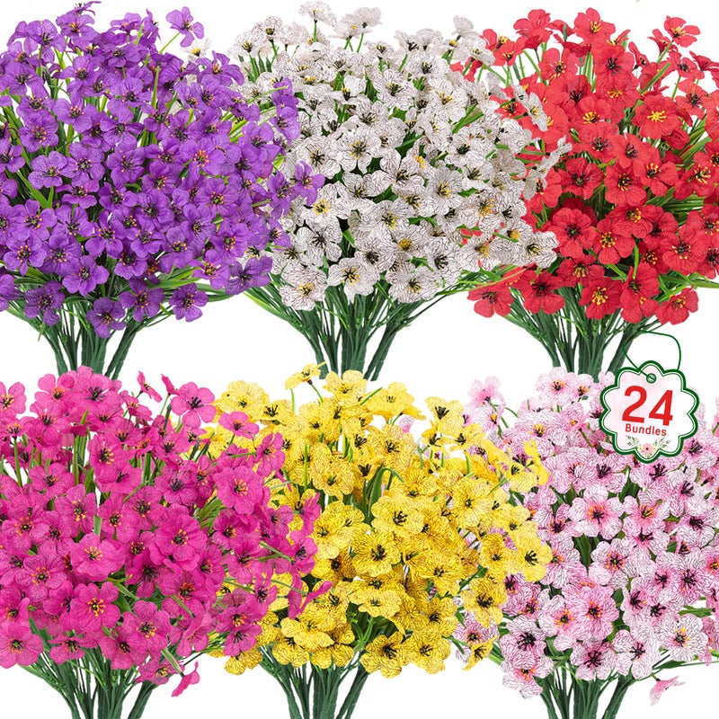 Roberly 24 Bundles Artificial Flowers for Outdoors UV Resistant Silk Fake Flowers Faux Plastic Plants for Porch Garden Window Box Indoor Outdoor Spring Summer Home Farmhouse Decor, Multicolor - Image 1