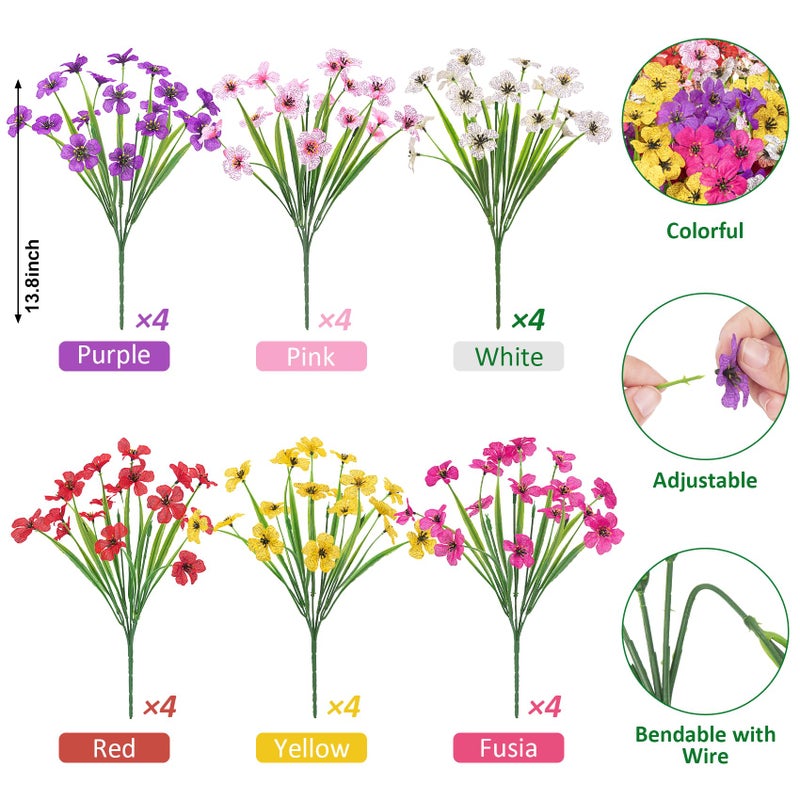 Roberly 24 Bundles Artificial Flowers for Outdoors UV Resistant Silk Fake Flowers Faux Plastic Plants for Porch Garden Window Box Indoor Outdoor Spring Summer Home Farmhouse Decor, Multicolor - Image 2