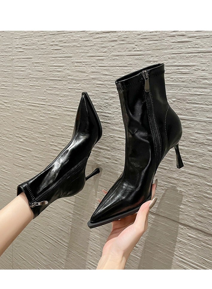 Loquat Spring And Autumn New Women's Velvet Pointed Elastic Boots - Image 1