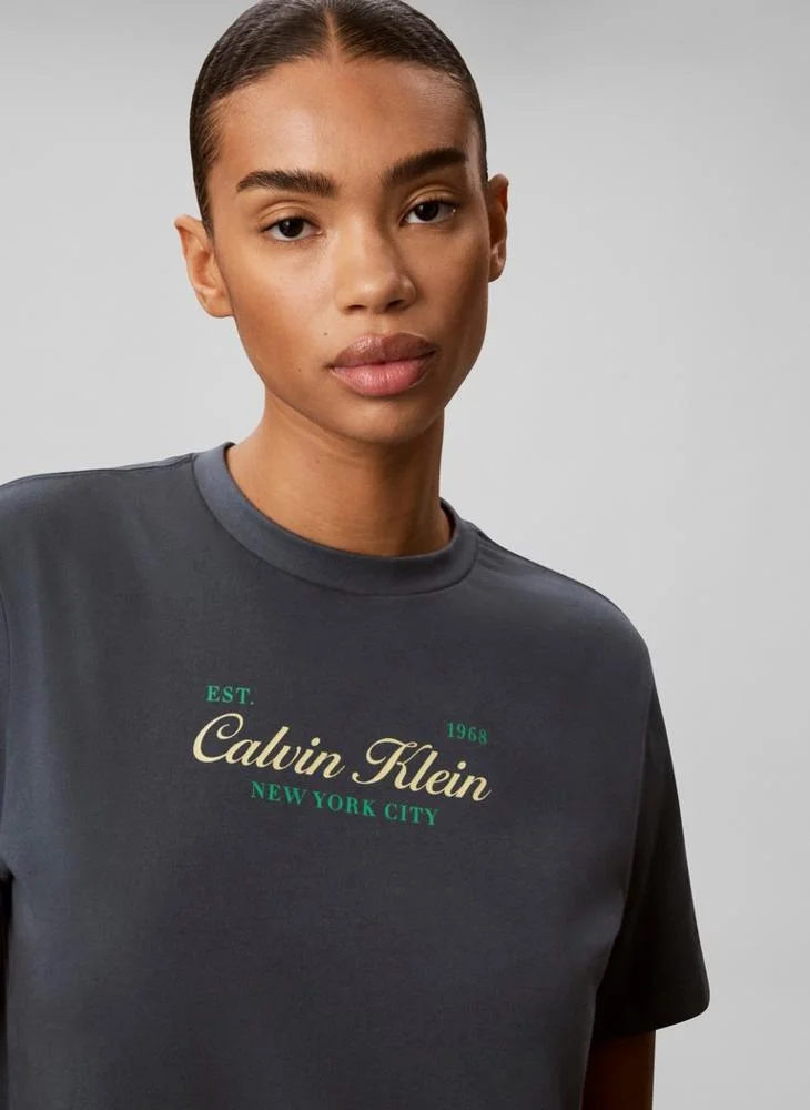 Calvin Klein Jeans  Two-Tone Logo Crew Neck T-Shirt for Women | Best Price UAE