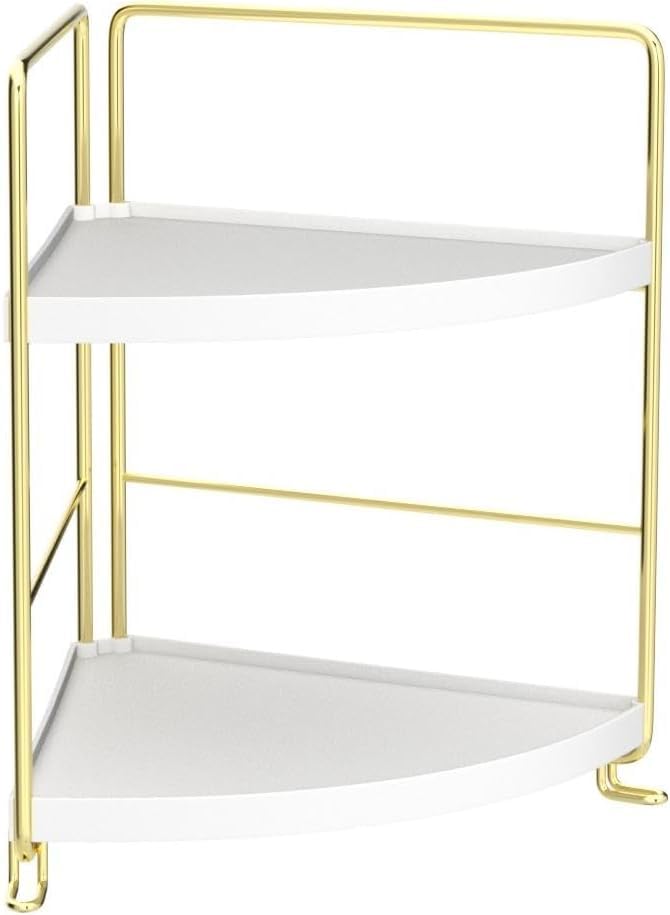 VHG 2Tier Corner bathroom Counter Organizer Toolless Installation Vanity Shelf Small Plastics Countertop Makeup Tray Skincare Perfume Organizers Gold - Image 3