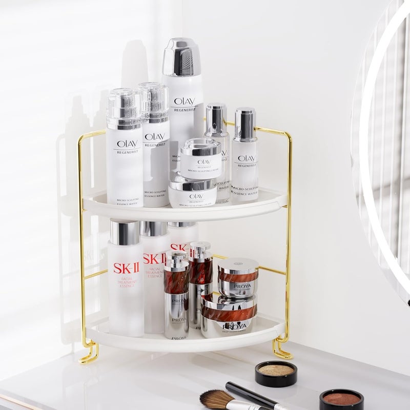 VHG 2Tier Corner bathroom Counter Organizer Toolless Installation Vanity Shelf Small Plastics Countertop Makeup Tray Skincare Perfume Organizers Gold - Image 5