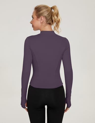 LUYAA Workout Jackets Women Fall 2024 Long Sleeve Athletic Golf Shirts Sports Active Crop Top Slim Fit Dark Grey Purple M - Image 5