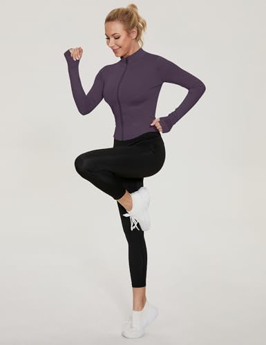 LUYAA Workout Jackets Women Fall 2024 Long Sleeve Athletic Golf Shirts Sports Active Crop Top Slim Fit Dark Grey Purple M - Image 4