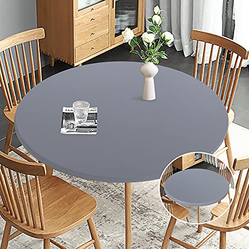 Obstal Obstal Fitted Round Table Cloth Reversible Waterproof Stain Resistant Elastic Stretch Tablecloth Wipe Clean Table Cover for OutdoorIndoor Use Fits Round Tables up to 32  36 Diameter Grey 