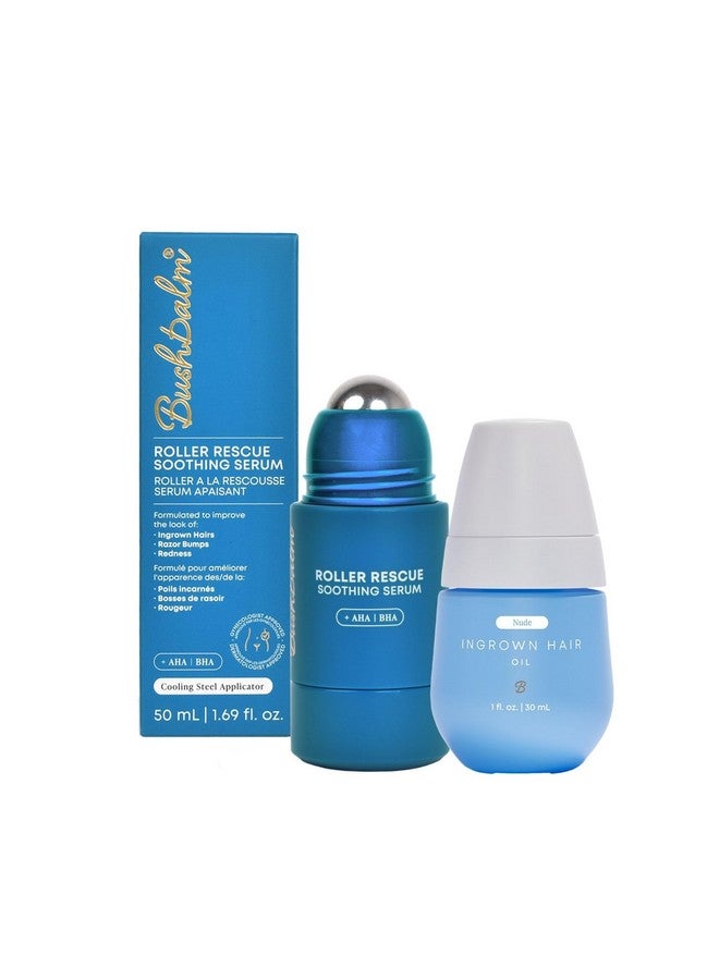 Bushbalm Ingrown Hair Roller Rescue And Nude Oil Bundleincludes Aha & Bhaexfoliating Soothing Cooling For Intimate Areas Underarmshelps With Razor Bumps And Ingrown Hairs Blue (Bundle) - Image 1