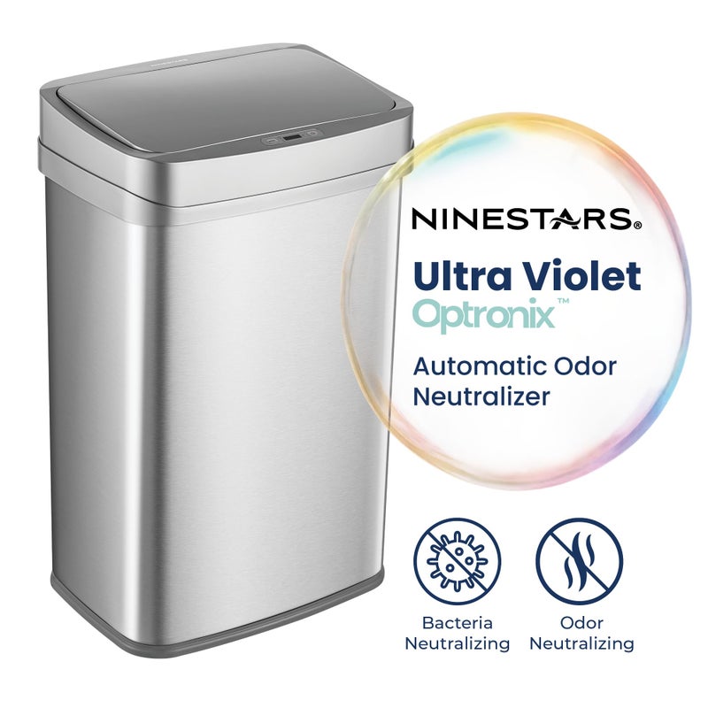 Ninestars 13 Gallon Odor Neutralizing Smart Trash Can, UV + Ozone Dual Purification, Odor Control Motion Sensor Garbage Bin, Universal Power Adapter, ONT-50-81SL Stainless Steel, Silver, Nova Series - Image 5