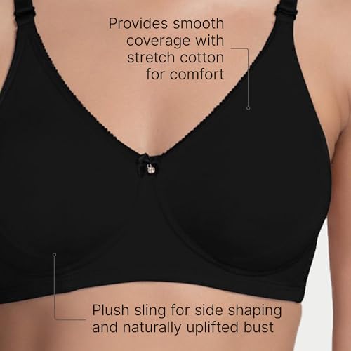 Enamor A055 Stretch Cotton Comfort Shaper With Detachable Straps T-Shirt Bra - Non-Padded Wirefree High Coverage - Black - Image 5