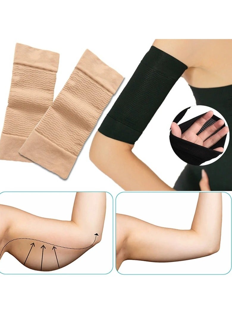 AROAQ Arm Slimming Shaper Wrap, Compression Slimming Arms Sleeves, Workout Cellulite Shaper Fat Burning Sleeves, Arm Compression Wrap Sleeve Suitable For Women Girls, (Khaki 1 Pair) - Image 3