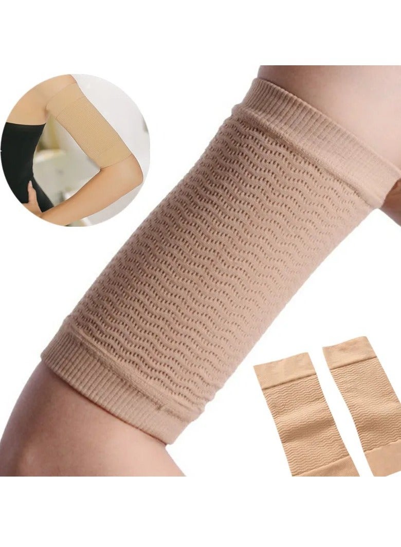 AROAQ Arm Slimming Shaper Wrap, Compression Slimming Arms Sleeves, Workout Cellulite Shaper Fat Burning Sleeves, Arm Compression Wrap Sleeve Suitable For Women Girls, (Khaki 1 Pair) - Image 2