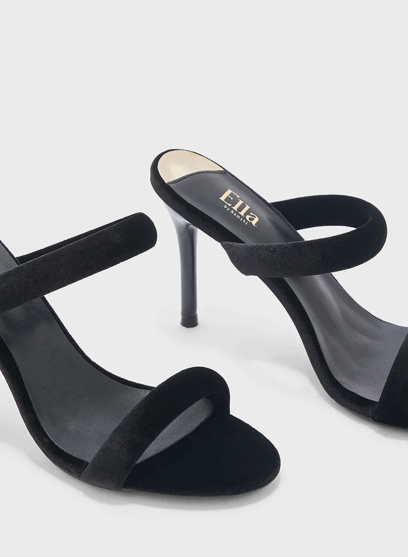 ELLA Double Strap Velvet Round Toe Heel   Sandal