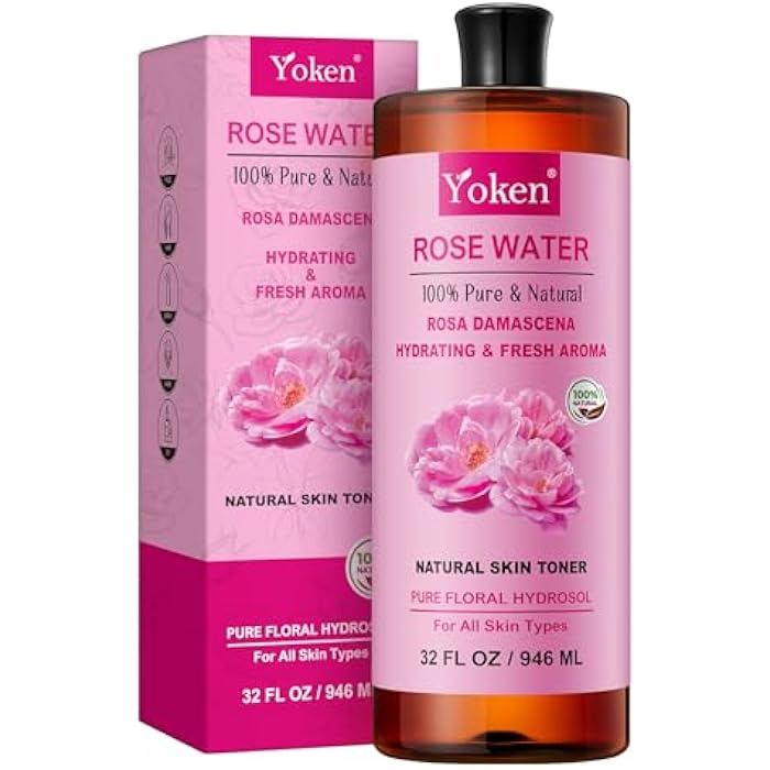 Yoken Pure Rose Water Toner for Face, 32 Fl Oz Bulk, 100% Natural Rosa Damascena Rose Hydrosol, Refreshing Rosewater for Hair, Skin, Aromatherapy, Hydrates & Soothes, Alcohol Free, Chemical Free - Image 1