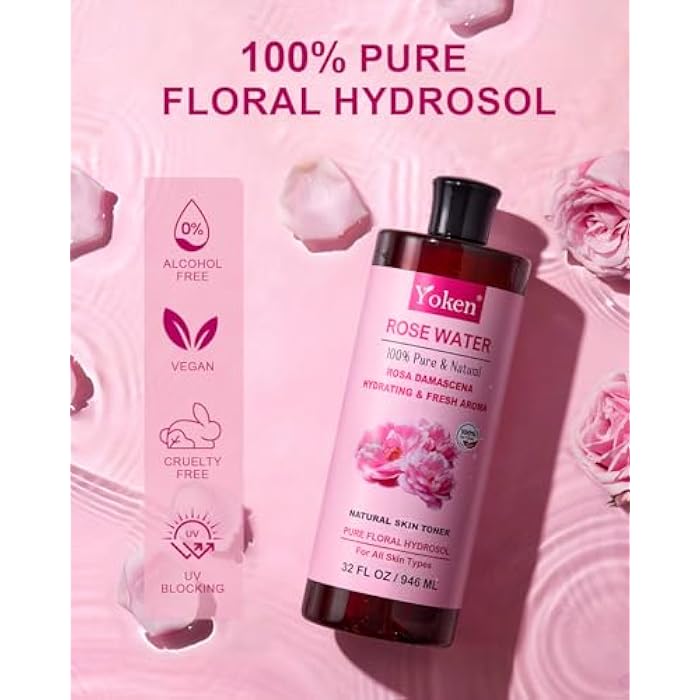 Yoken Pure Rose Water Toner for Face, 32 Fl Oz Bulk, 100% Natural Rosa Damascena Rose Hydrosol, Refreshing Rosewater for Hair, Skin, Aromatherapy, Hydrates & Soothes, Alcohol Free, Chemical Free - Image 2