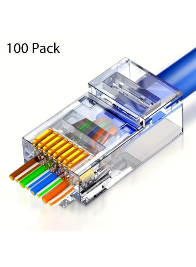 Cat6 RJ45 Pass Through Connector 100 PCS Modular Plugs for Solid or Stranded UTP Cable - Image 1