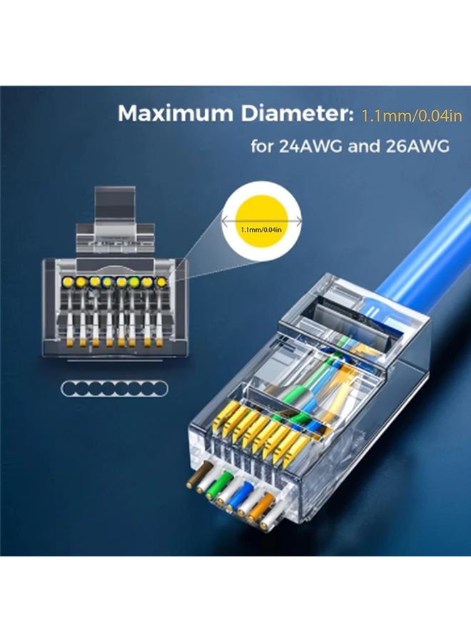 Cat6 RJ45 Pass Through Connector 100 PCS Modular Plugs for Solid or Stranded UTP Cable - Image 2