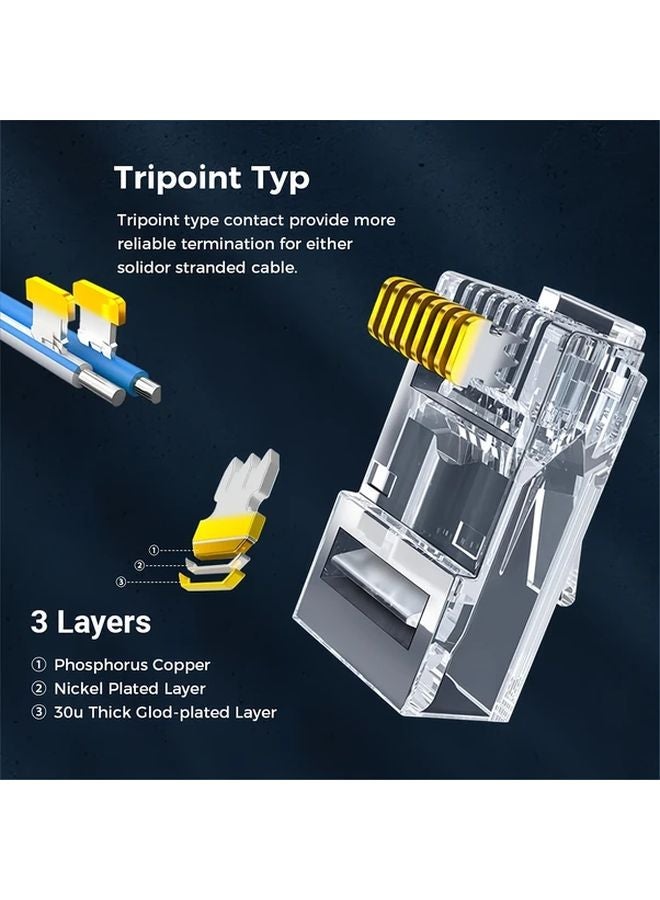 Cat6 RJ45 Pass Through Connector 100 PCS Modular Plugs for Solid or Stranded UTP Cable - Image 3