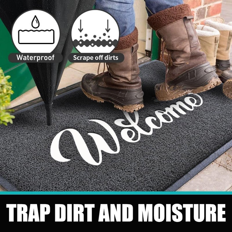 T.HENV Welcome Mat Outdoor, 30x17.5 Waterproof All-Season Front Door Mat Outside Entrance, All-Weather Quick Drying, Low Profile Doormat Indoor, Patio Porch Entryway Mats, Black-White - Image 4