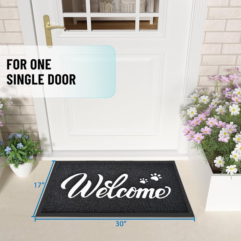 T.HENV Welcome Mat Outdoor, 30x17.5 Waterproof All-Season Front Door Mat Outside Entrance, All-Weather Quick Drying, Low Profile Doormat Indoor, Patio Porch Entryway Mats, Black-White - Image 2