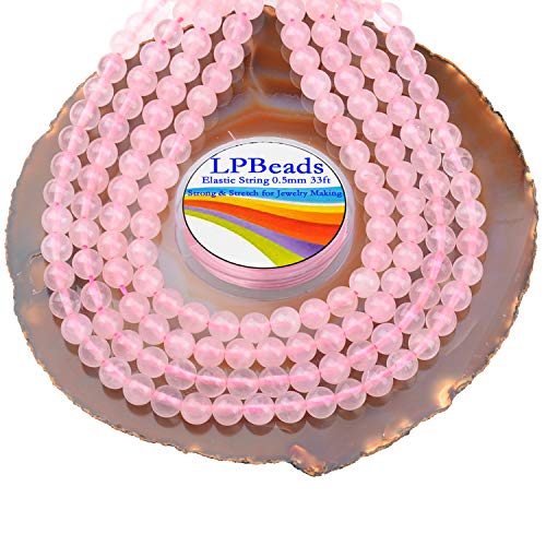 LPBeads 200Pcs Polished 6mm Round Natural Rose Quartz Gemstone Loose Beads with Stretch Cord for Jewelry Making Bracelets