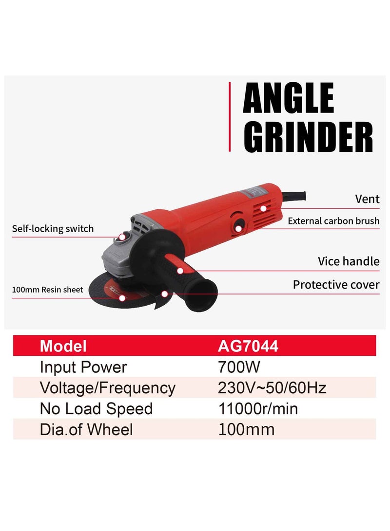 EFFTOOL طاحونة زاوية 700 واط أداة طاحونة كهربائية 100 مم طاحونة معدنية 11,000 دورة في الدقيقة عجلات القطع والطحن والمقبض الجانبي - Image 3
