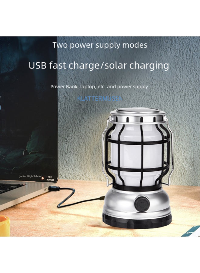 Lantern Outdoor Retro Camping Lamp Solar Charging Portable Multifunctional Camping Strong Light Portable Lamp-Color:1991: White Light + Flame Lamp + USB Charging - Image 3