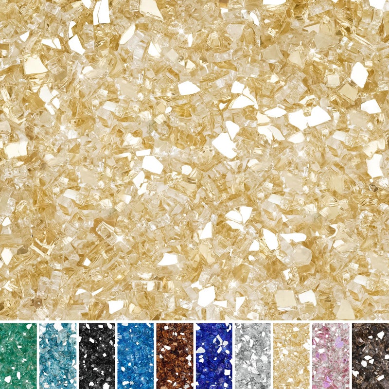 Skyflame High Luster 10Pound Fire Glass Fire Pit Fireplace Landscaping 14 inch Gold Reflective