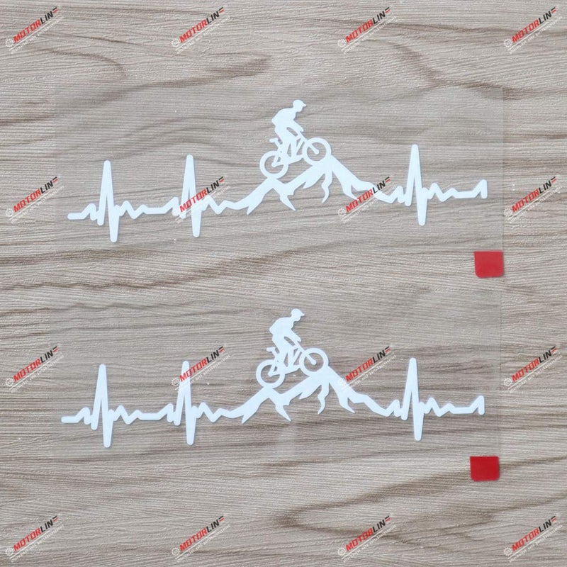3S MOTORLINE 2X White 6 Cycling Funny Bike Bicycle Decal Sticker Vinyl Heart Beat Mountain Racing Rider