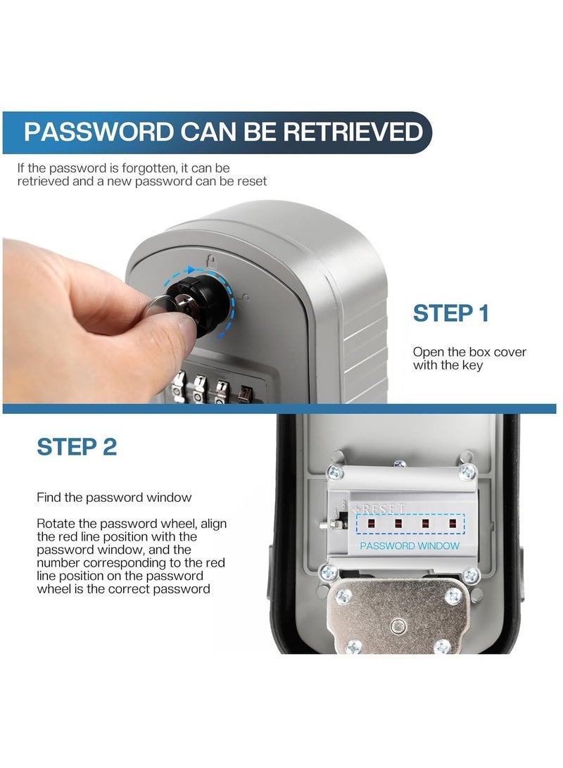 Lock Box Extra Large, 4 Digit Lock and Spare Key Combination Key Safe Box Wall Mounted for Outdoor, Waterproof Key Storage Box Cabinets for Home Office Garage School Grey - Image 5