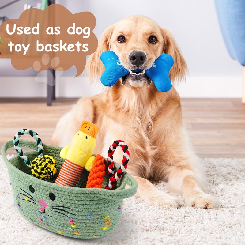 STOBSK Small Woven Baskets for Organizing Rope with Handle Cute Cotton Basket for Nursery Gift Dog Cat Toy Storage Basket for Toy Organizer-Green - Image 5