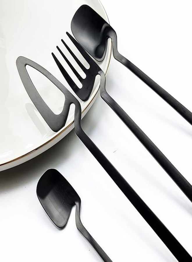 MIXEN Stainless Steel Flatware Set Kitchen Utensil Set Service for 4 Tableware Cutlery Set Dishwasher Safe, Knives/Forks/Spoons Included, Cutlery Set Suitable for Family (Black) - Image 1