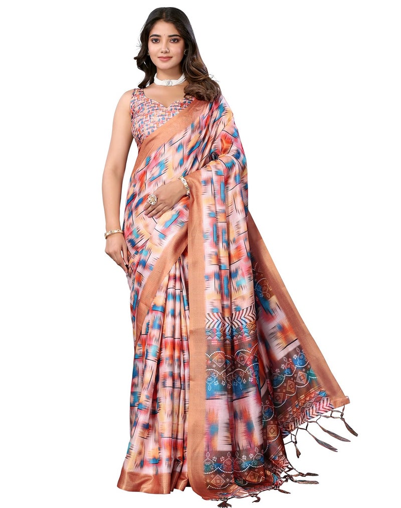 Yashika Women's Digital Print Art Silk Cotton Saree with Tassels and Golden Border - Lightweight and Elegant Ethnic Wear for Festive and Casual Occasions (AZ-YS-P1-PUSHPA 15) - Image 5