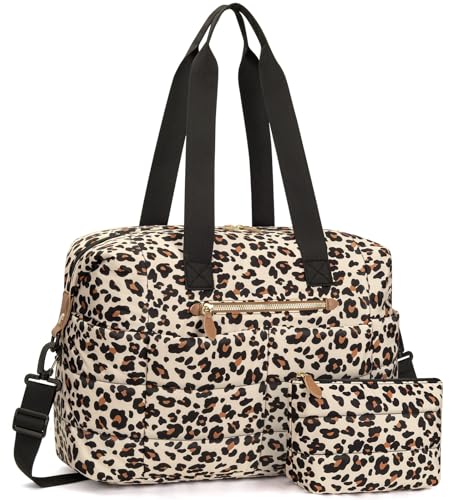 Tuwubi Travel Duffel Bag Puffer Gym Bag for Women Lightweight Weekender Overnight Bags Carry On Tote For Spirit Airlines Personal Item Bags with Toiletry Pouch Leopard M - Image 1
