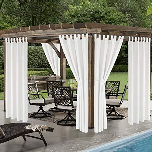 LORDTEX Indoor/Outdoor Curtains - Waterproof Tab Top Patio Curtains Sun Blocking Set of 2 Panels Thermal Insulated Curtain for Porch, Pergola, Cabana, Gazebo, 52 x 96 inch, White - Image 4