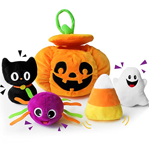 Bunny Chorus My First Halloween Pumpkin Toys Playset 5ct Halloween Stuffed Pumpkin Plush Cat Spider Ghost Candy Corn for Baby Girls Boys for Babies - Image 1